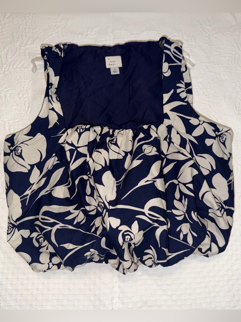 Navy and White Floral Sleeveless Top